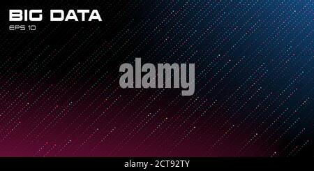 Big-Data-Visualisierung. Dynamische mehrfarbige Punkte abstrakter Hintergrund mit rot und blau leuchten. Speicherplatz kopieren. Wissenschaft, Technologie Thema. Vektor Stock Vektor