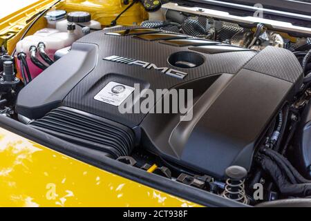 Hongkong, China 28. Juli 2020 : Mercedes-AMG A45S Motor Juli 28 2020 in Hongkong. Stockfoto