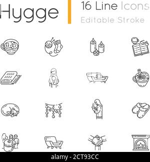 Gemütliche dänische Trend lineare Symbole Set Stock Vektor