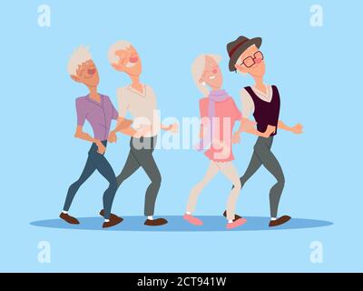 Gruppe von alten Menschen zusammen gehen, aktive Senioren Vektor Illustration Design Stock Vektor
