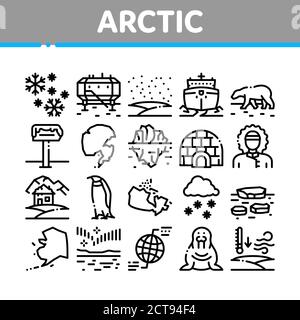 Arctic Und Antarctic Collection Icons Set Vector Stock Vektor