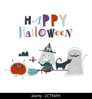 Cartoon niedliche halloween Monster auf weißem Hintergrund Stock Vektor