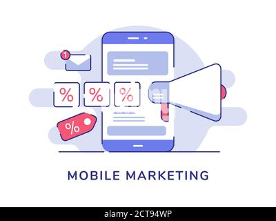 Mobile Marketing Konzept Megafon Prozent Verkauf auf Display Smartphone-Bildschirm Mit flacher Kontur Stock Vektor
