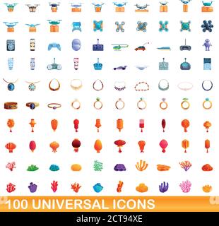 100 universelle Symbole gesetzt. Cartoon Illustration von 100 universelle Symbole Vektor auf weißem Hintergrund einstellen Stock Vektor