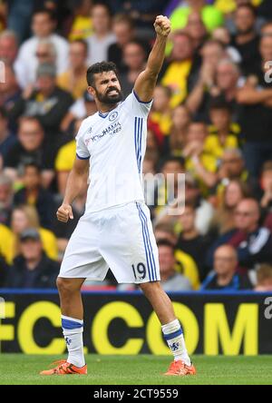 Diego Costa feiert Torreigen Chelseas Siegtreffer 1-2 Watford gegen Chelsea Premier League - Vicarage Road Stadium Copyright Picture : Mark Pain 20/ Stockfoto