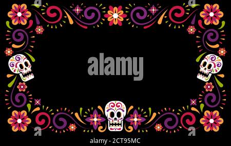Day of Dead Mexican Karneval Feier Rahmen-Design mit Zucker Schädel Stock Vektor