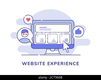 Website Experience Konzept Benutzeroberfläche in Display Desktop-Monitor Feedback wie Herz mit flachen Umriss Stil. Stock Vektor