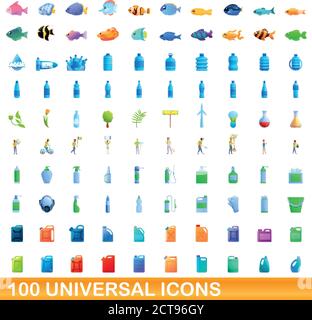 100 universelle Symbole gesetzt. Cartoon Illustration von 100 universelle Symbole Vektor auf weißem Hintergrund einstellen Stock Vektor