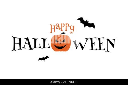 Happy Halloween Typografie Text Banner unheimlich Kürbis und Fledermäuse Vektor Auf weißem Hintergrund Stock Vektor