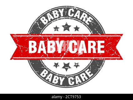 Babypflege Rundstempel mit Band. schild Stock Vektor