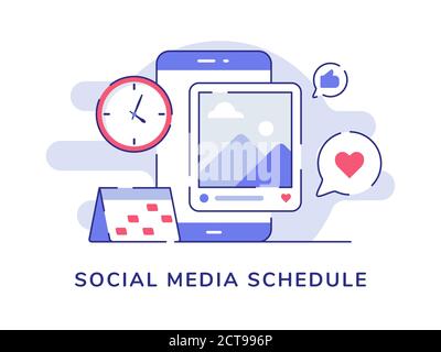 Social-Media-Zeitplan Bild Post auf Display Smartphone-Bildschirm Feedback Wie ein Herz mit flacher Kontur Stock Vektor