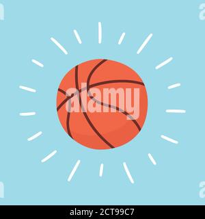 Glänzender Basketballball. Sportkarte. Handgezeichnete Vektorgrafik Stock Vektor