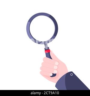 Hand hält Lupe flach Stil Design Symbol Zeichen Vektor Abbildung Stock Vektor