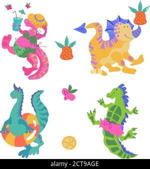 Satz von Cartoon bunte Dinosaurier, lustige Monster Vektor-Illustration isoliert Stock Vektor
