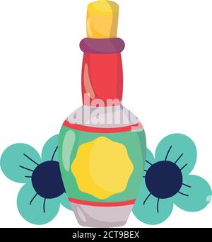 mexikanischer Unabhängigkeitstag, Tequila-Flasche Blumen, gefeiert am september Vektor-Illustration Stock Vektor