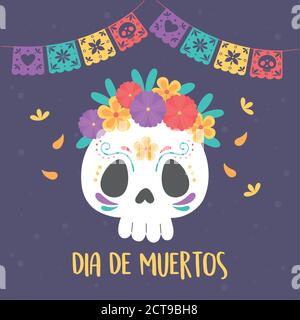 Tag der Toten, catrina Schädel Blumen und ammer Dekoration, mexikanische Feier Vektor Illustration Stock Vektor