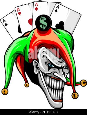 Vektor Fantasy Illustration eines Joker Vampir Zombie trägt ein Clownmütze Stock Vektor