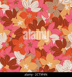 Nahtlose Blumenmuster orange rosa beige und dunkelrot Blumen Stock Vektor