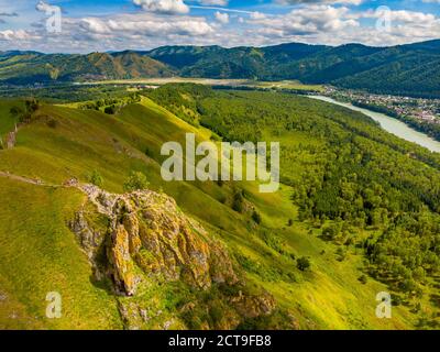 Blue Katun Fluss Altai Berge republik Russland, Luftaufnahme von oben Stockfoto