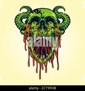 Demon Devil Zombie Skull Blut Illustrationen für Kleidung Merchandise Bekleidung Und Aufkleber Stockfoto