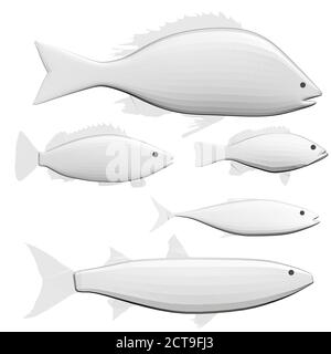 Set mit polygonalen verschiedenen Fischen isoliert auf weißem Hintergrund. 3D. Vektorgrafik Stock Vektor