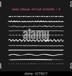 Große Reihe von horizontalen Vektor-Kreide gezeichnet Linien in Stil Grunge auf Tafel. Doodle Dividers foe Websites und Infografik. Kritzeln Kreidepinsel Stock Vektor