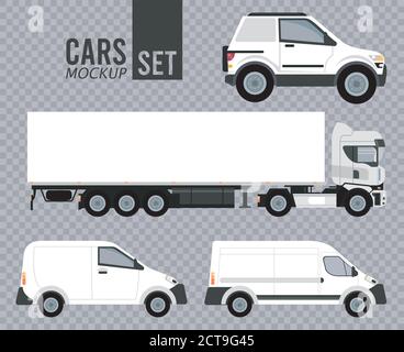 Weiß Satz mockup Autos Fahrzeuge Symbole Vektor Illustration Design Stock Vektor