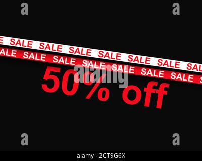 Black friday 50 % Rabatt. Verkauf Band Band auf schwarzem Hintergrund. Design für Werbeartikel, Banner, Flyer und Geschenkkarten. Vektorgrafik Stock Vektor