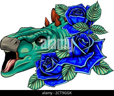 Dinosaurier und Rosen Rahmen. vektor-Design. Konzept Kunst Zeichnung. Stock Vektor