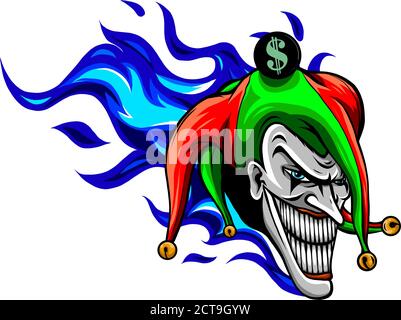 Lachend wütend Joker, Charakter, Joker Kopf, Gesicht Horror und verrückt Wahnsinn, für Ihr Design, Vektor-Illustration Stock Vektor