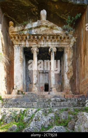 Türkei, Fethiye, Blick auf lykischen Felsengrab des Amyntas Stockfoto