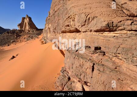 Algerien, Sahara, Tassili n ' Ajjer Nationalpark, Tadrart, Felsformationen in Oued In Djeran Stockfoto