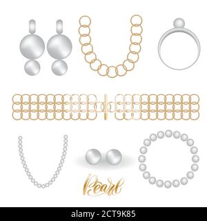 Schmuck Silber und Gold Vintage Mode realistische Set Stock Vektor