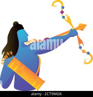 lord Rama mit Pfeil und Bogen auf weißem Hintergrund Vektor Illustrationsdesign Stock Vektor