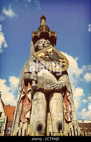 Deutschland, Bremen, Bremer Roland auf dem Marktplatz Stockfoto