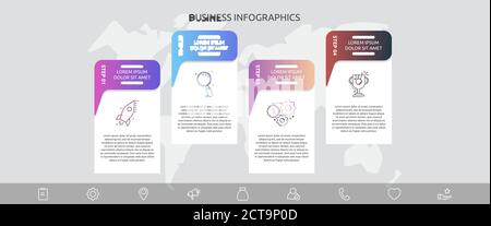 Infografiken Diagramme mit vier Schritten, Beschriftungen. Vektorvorlage für Diagramm, Geschäft, Web, Banner, Workflow-Layout, Präsentationen, Info-Grafik verwendet Stock Vektor