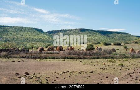 Afrika, Namibia, Damaraland, Himba Siedlung, Clay Hütten Stockfoto