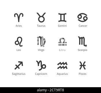 Sternzeichen, Vektorsymbole. Schwarze Horoskop-Symbole auf weiß isoliert Stock Vektor