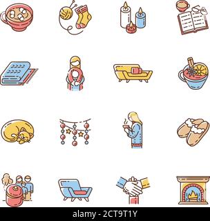 Gemütliches dänisches Trend RGB-Farbsymbole Set Stock Vektor