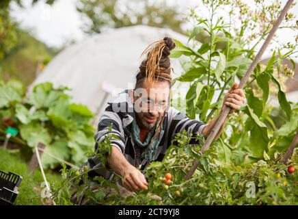 Österreich, Schiltern, Alternative Gärtner bei der Arbeit Stockfoto