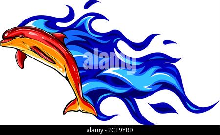 Flammende Delphin Vektor Illustration Design Kunst Grafik Stock Vektor