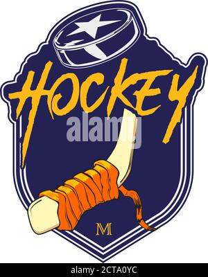 Hockey-Emblem mit Stock und Puck. Stock Vektor