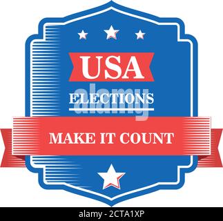 usa Wahlen machen es zählen in Rahmen mit Band detaillierte Stil Icon Design, Abstimmung und Präsidenten Tag Thema Vektor Illustration Stock Vektor