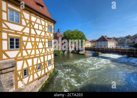 Blick vom alten Rathaus an der Regnitz, Bamberg, Bayern, Deutschland Stockfoto