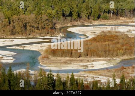 Deutschland, Bayern, Pupplinger Au, Blick vom Schlederloh zum Fluss Isar Stockfoto