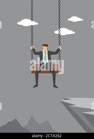 Business Executive auf einer Schaukel über den Klippen der hohen Berge. Cartoon Vektor Illustration des Konzepts auf sein gutgiebig und kühn in der Wirtschaft ist Stock Vektor