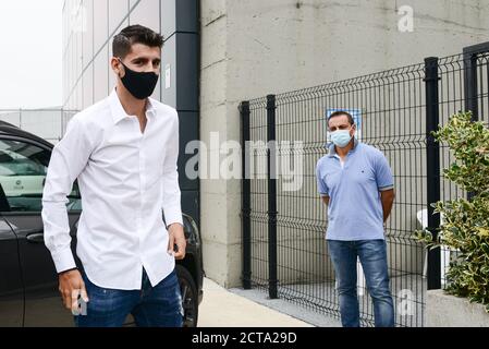 Turin, Italien. September 2020. Alvaro Morata kommt im Allianz Stadion zu einem Arztbesuch in Turin an. (Foto von Alberto Gandolfo/Pacific Press) Quelle: Pacific Press Media Production Corp./Alamy Live News Stockfoto