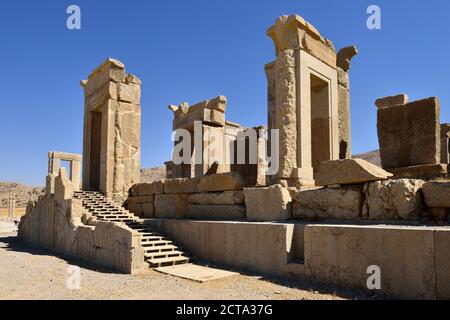 Iran, antiken achämenidischen archäologische Stätte von Persepolis, Ruinen des Palastes von Darius Stockfoto