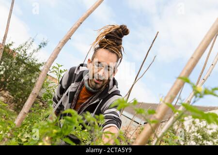 Österreich, Schiltern, Alternative Gärtner bei der Arbeit Stockfoto