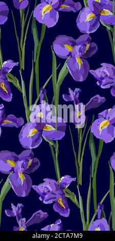 Iris Blumen Vektor nahtlose Hintergrund Muster Hand gezeichnet. Vektorgrafik. Textildesign, Geschenkpapier. Stock Vektor